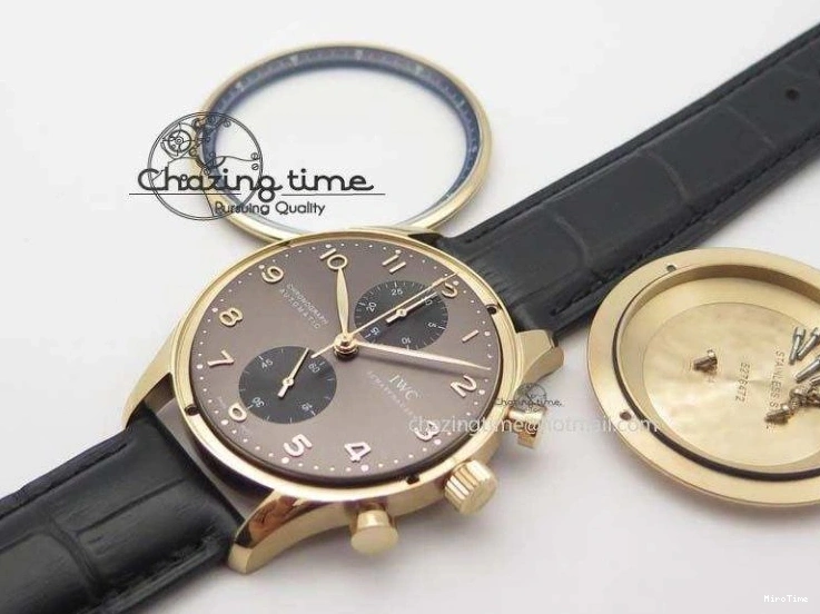 MIROTIME 0325 Classic Portuguese IW371482 ZF 1:1 Best Edition RG Gray Dial Gold Markers On Black Leather Strap A 7265